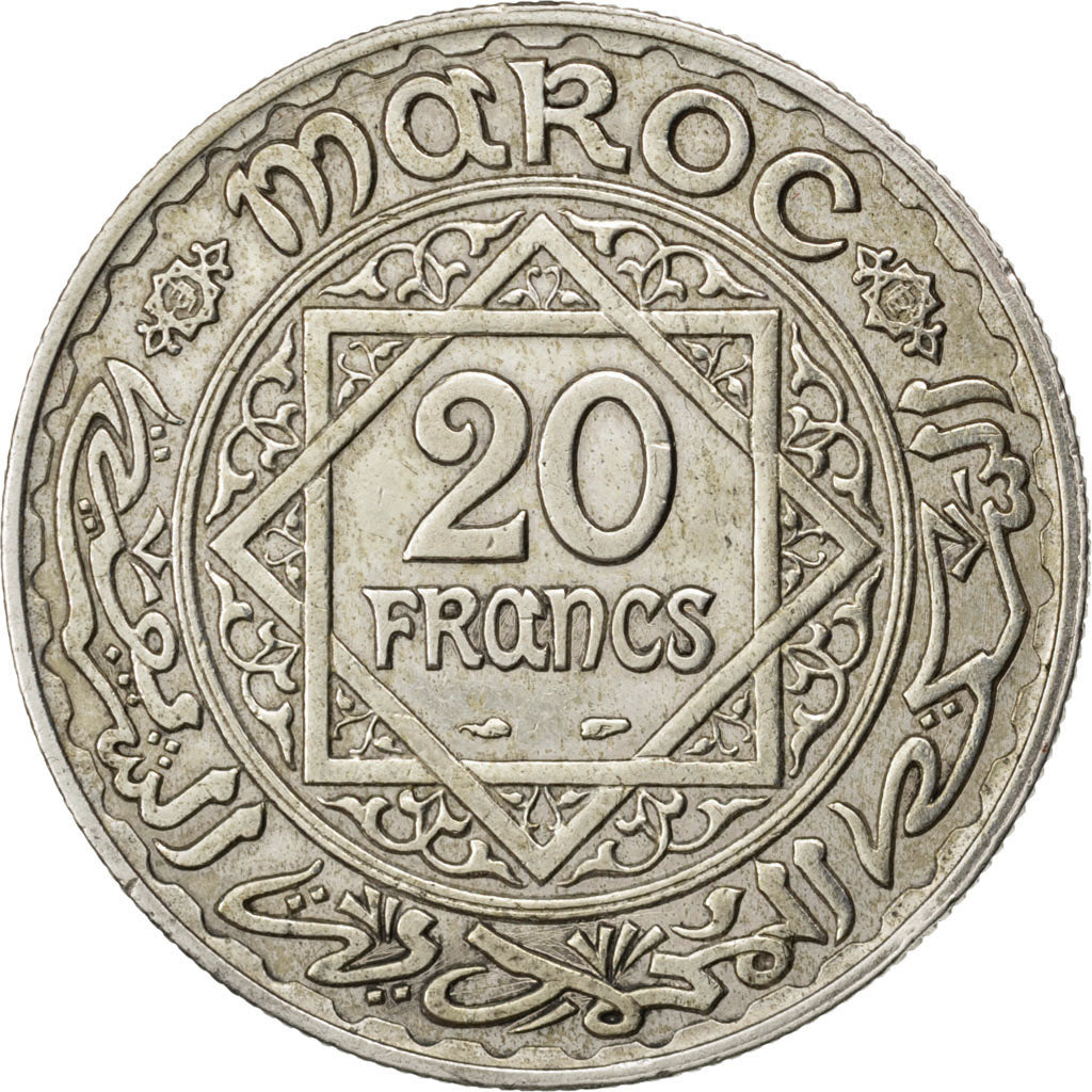 MOROCCO, 20 Francs, Paris, KM #39, AU(50-53), Silver, 35, Lecompte #270, 19.99