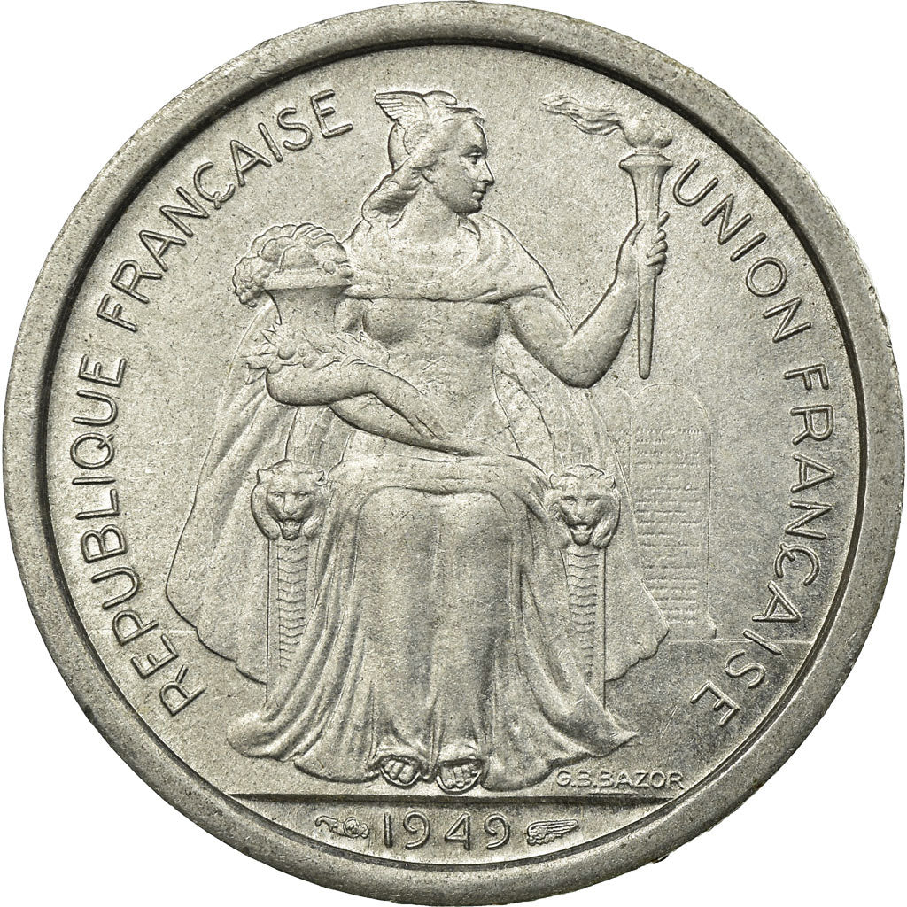 Coin, FRENCH OCEANIA, 2 Francs, 1949, EF(40-45), Aluminum, KM:3