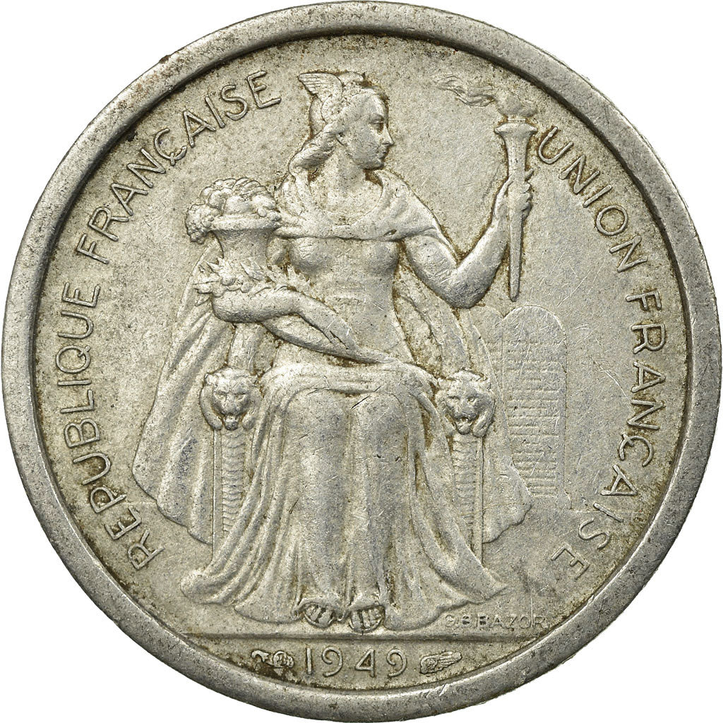 Coin, FRENCH OCEANIA, 2 Francs, 1949, EF(40-45), Aluminum, KM:3