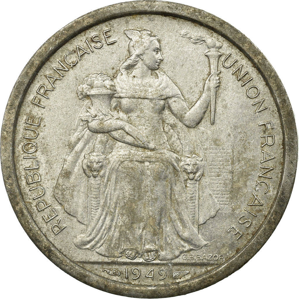 Monnaie, FRENCH OCEANIA, 2 Francs, 1949, TB, Aluminium, KM:3