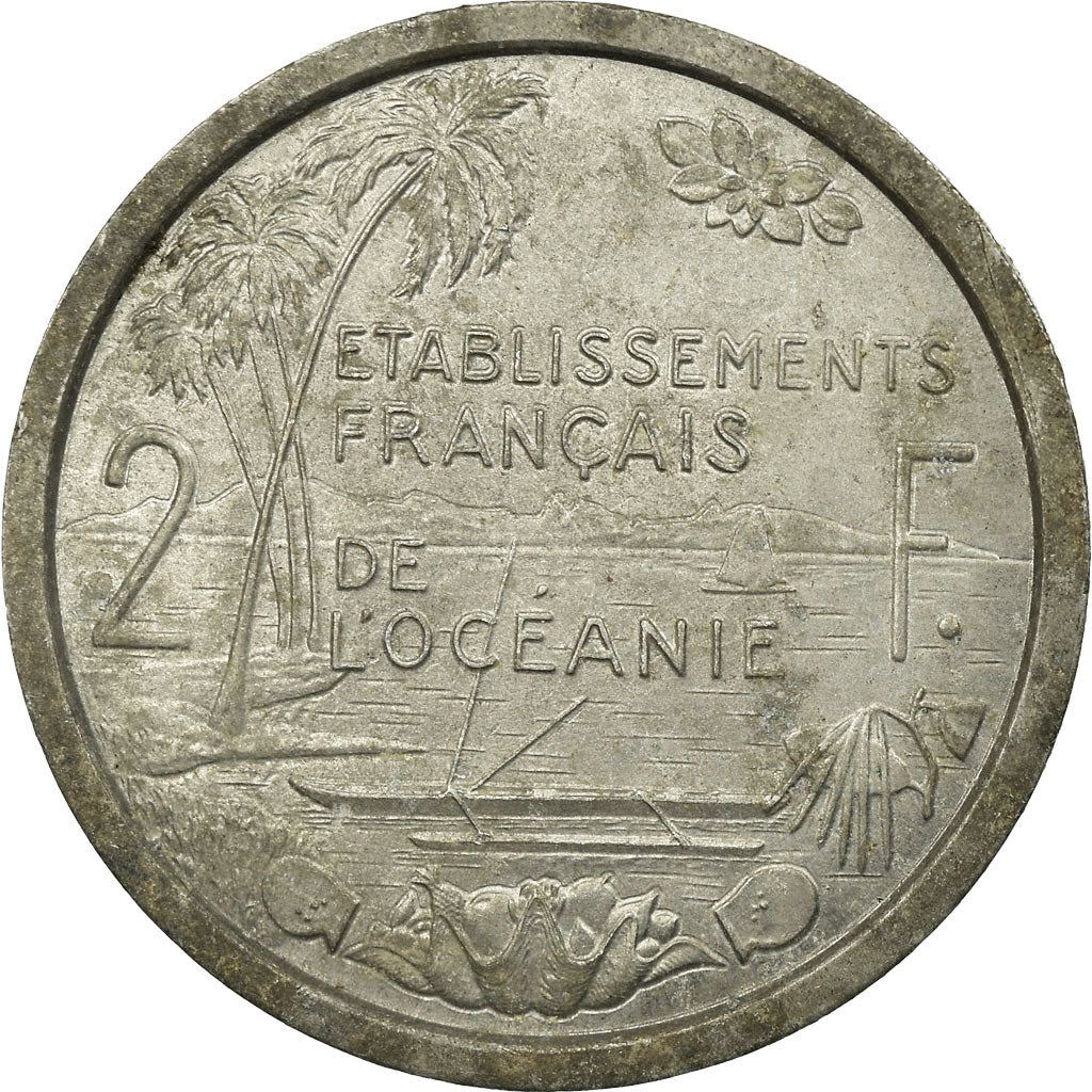 Moneta, OCEANIA FRANCESE, 2 Francs, 1949, MB, Alluminio, KM:3