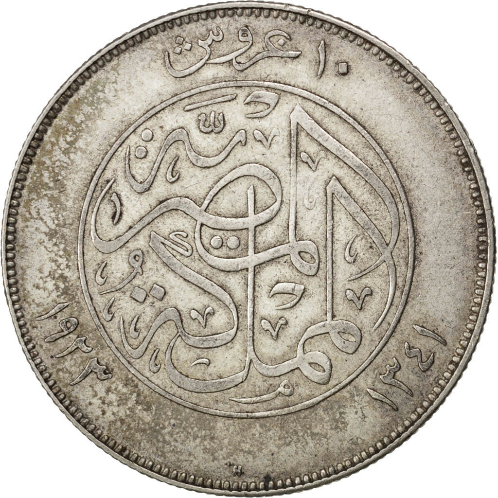 Coin, Egypt, Fuad I, 10 Piastres, 1923, Birmingham, AU(50-53), Silver, KM:337