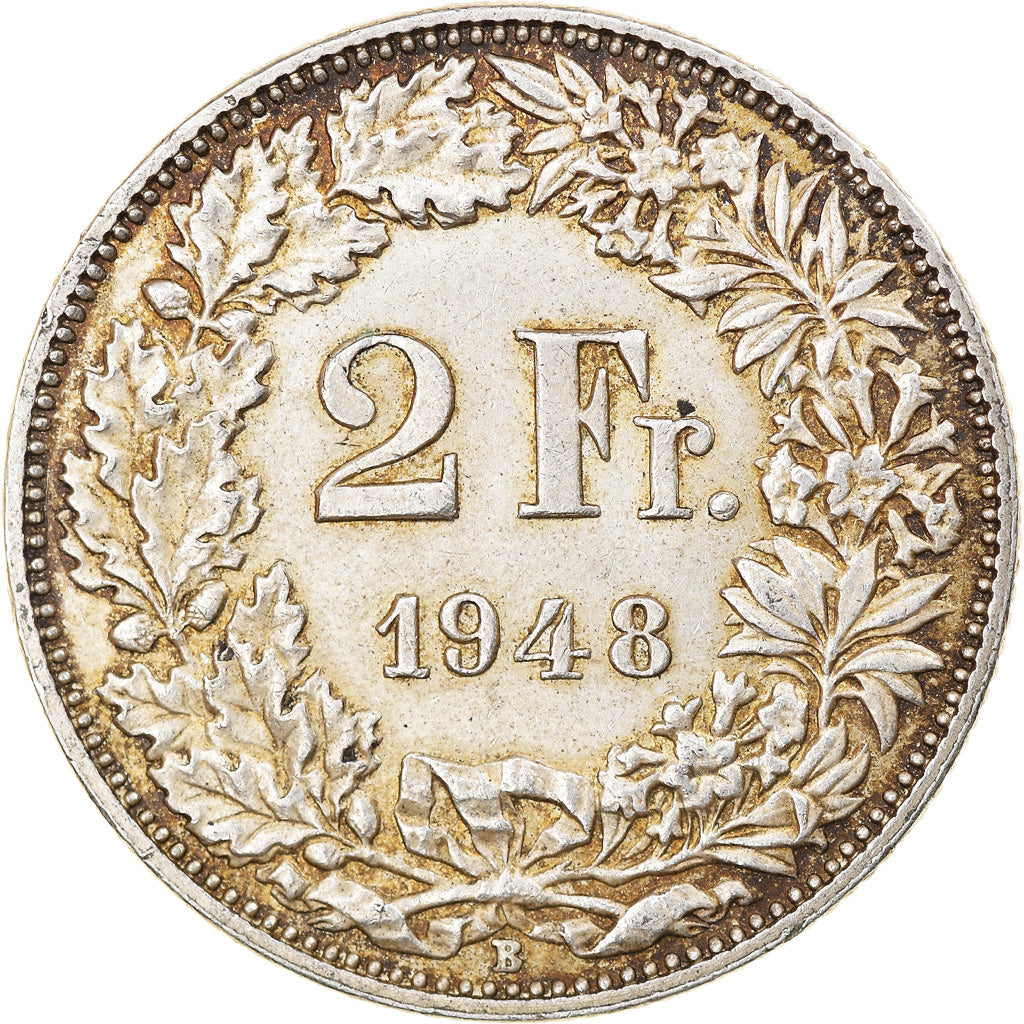 Coin, Switzerland, 2 Francs, 1948, Bern, AU(50-53), Silver, KM:21
