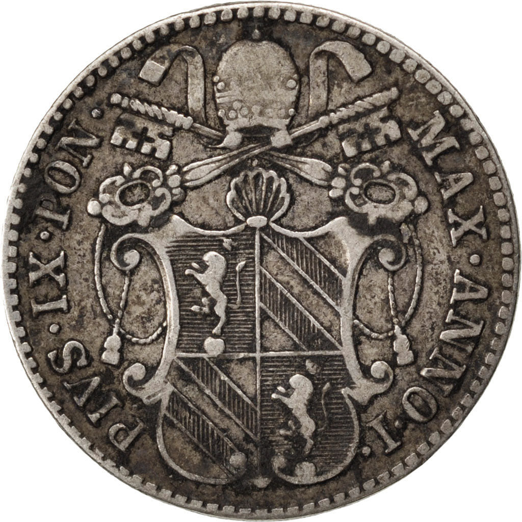 ITALIAN STATES, 5 Baiocchi, 1847, Bologne, KM #1341a, EF(40-45), Silver, 1.30