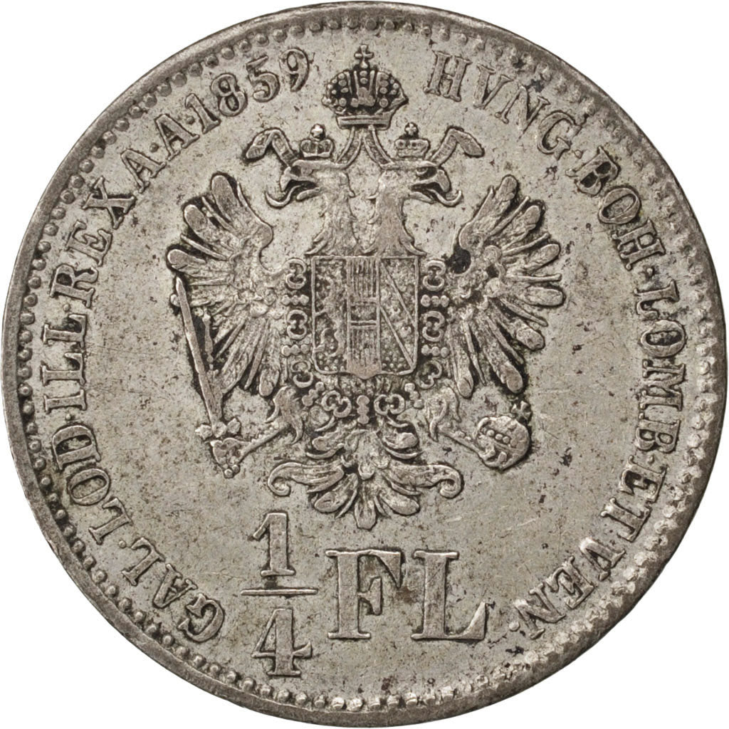 AUSTRIA, 1/4 Florin, 1859, Kremnitz, KM #2214, EF(40-45), Silver, 5.33