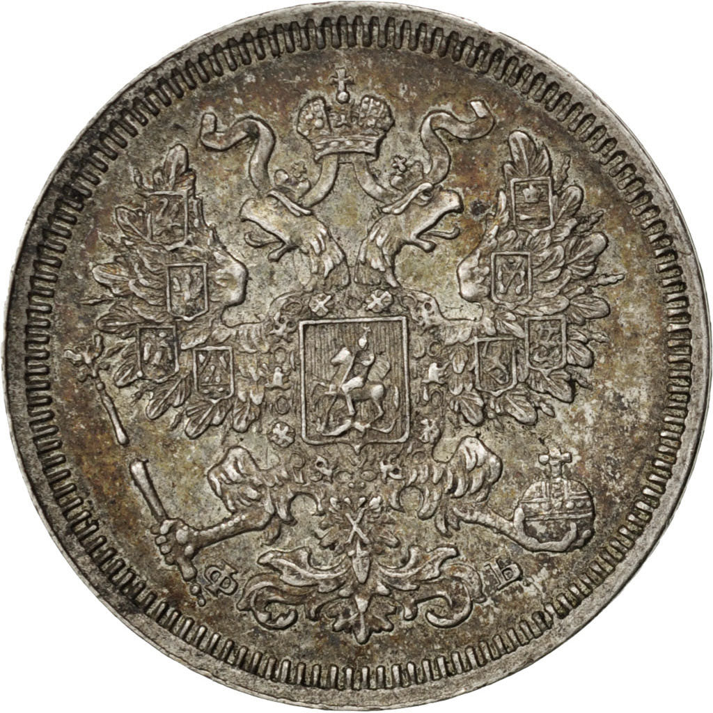 RUSSIA, 20 Kopeks, 1861, Saint-Petersburg, KM #22.2, AU(50-53), Silver, 4.10