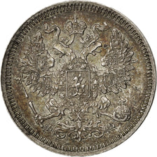 RUSSIA, 20 Kopeks, 1861, Saint-Petersburg, KM #22.2, AU(50-53), Silver, 4.10