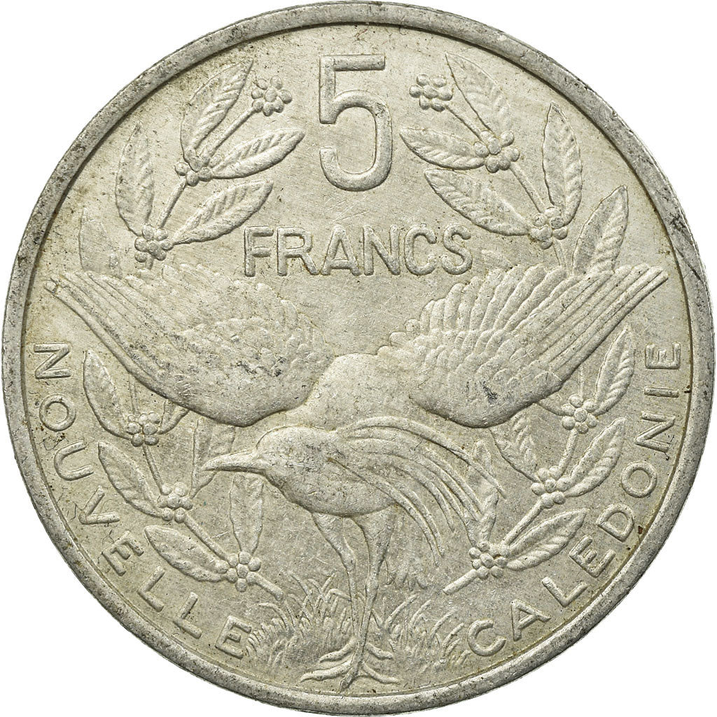 Moneda, Nueva Caledonia, 5 Francs, 1994, Paris, MBC, Aluminio, KM:16