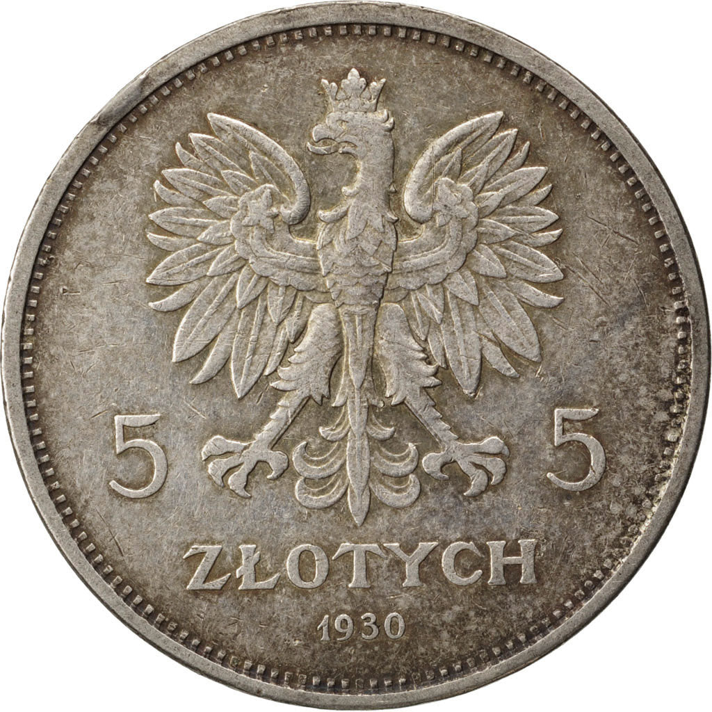 POLAND, 5 Zlotych, 1930, Warsaw, KM #19.1, EF(40-45), Silver, 33, 17.96