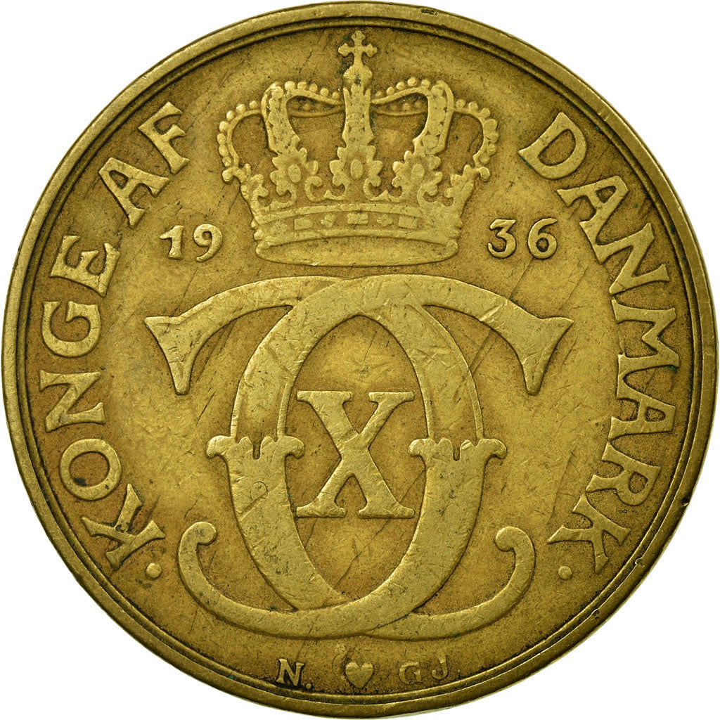 Moeda, Dinamarca, Christian X, 2 Kroner, 1936, Copenhagen, EF(40-45)