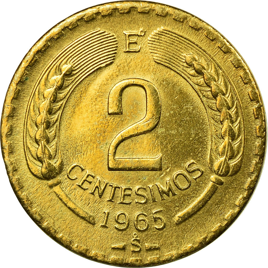 Coin, Chile, 2 Centesimos, 1965, Santiago, AU(55-58), Aluminum-Bronze, KM:193