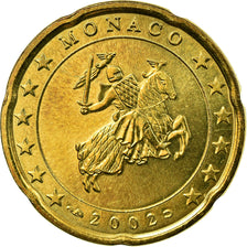 Monaco, 20 Euro Cent, Sceau des Grimaldi, 2002, AU(55-58), Brass, Gadoury:MC176