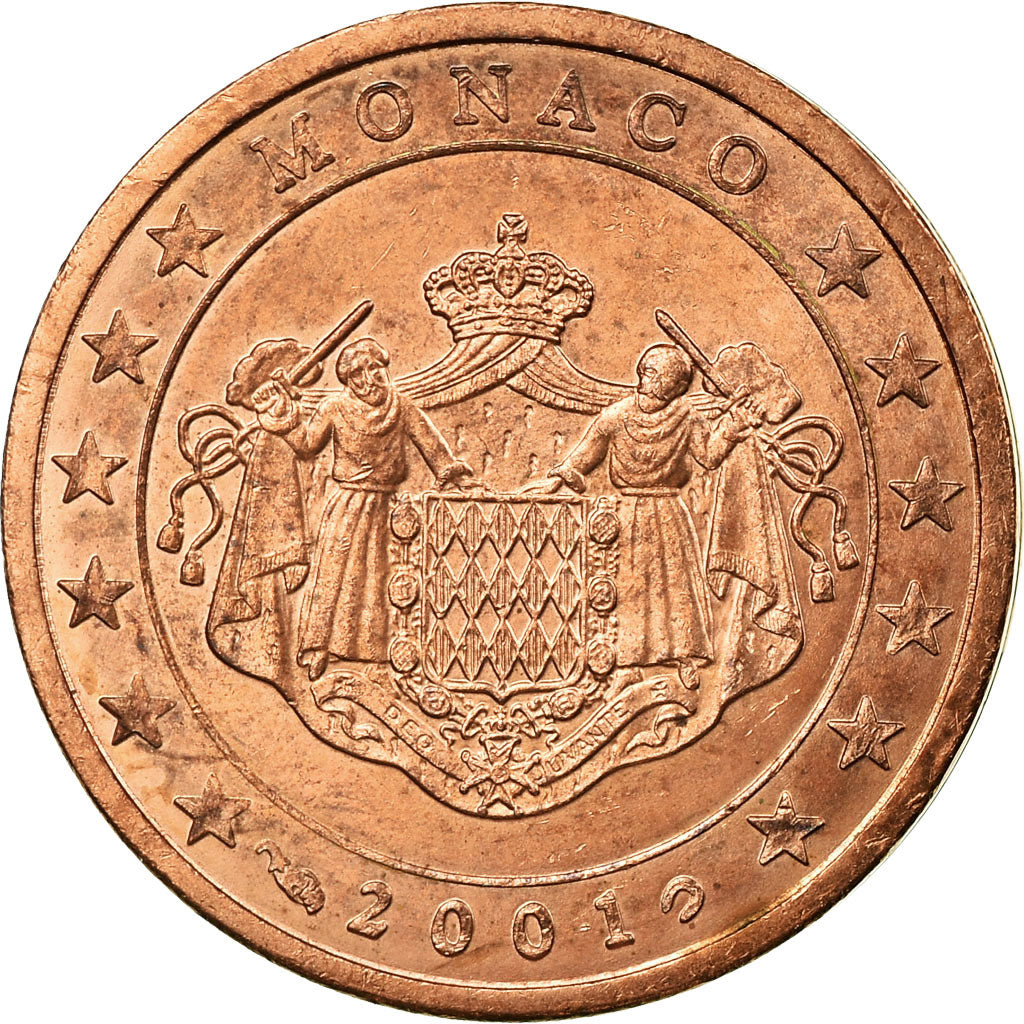 Monaco, 2 Euro Cent, ARMES des GRIMALDI, 2001, EF(40-45), Copper Plated Steel