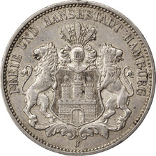 GERMAN STATES, 3 Mark, 1911, Hamburg, KM #620, AU(50-53), Silver, 33, 16.68