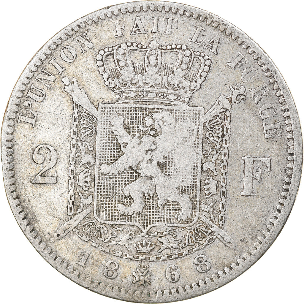 Coin, Belgium, Leopold II, 2 Francs, 2 Frank, 1868, VF(30-35), Silver, KM:30.1