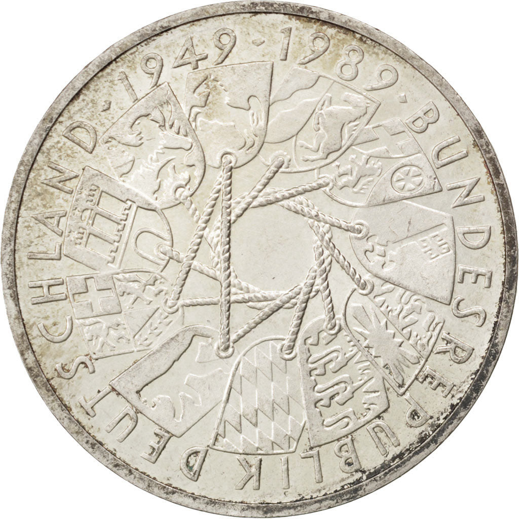 GERMANY - FEDERAL REPUBLIC, 10 Mark, 1989, Karlsruhe, KM #173, AU(50-53),...