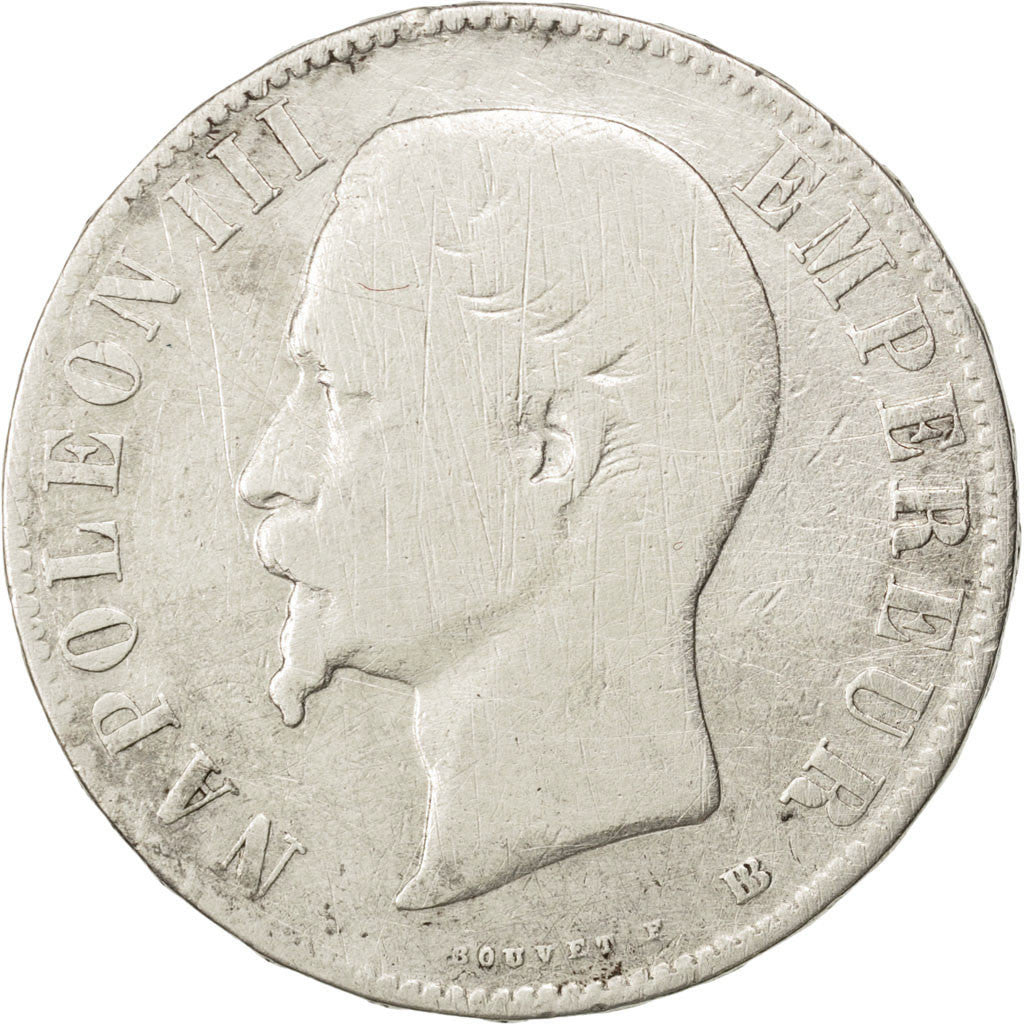 FRANCE, Napoléon III, 5 Francs, 1855, Strasbourg, KM #782.2, F(12-15), Silver, G