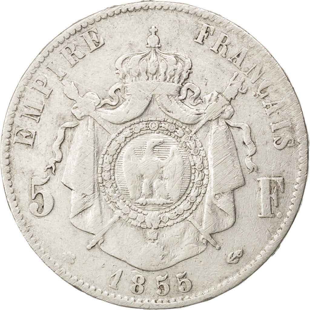 FRANCE, Napoléon III, 5 Francs, 1855, Strasbourg, KM #782.2, F(12-15), Silver, G