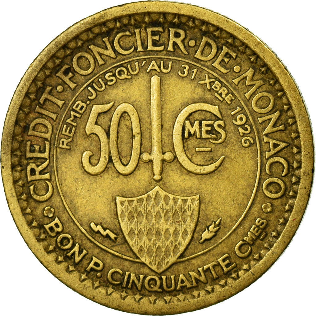 Monnaie, Monaco, Louis II, 50 Centimes, 1924, Poissy, TTB, Aluminum-Bronze