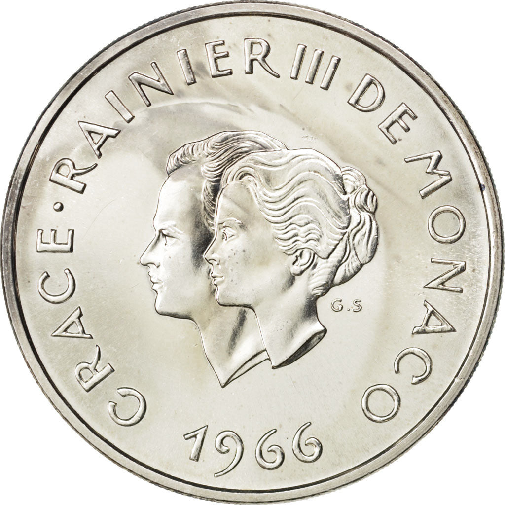 MONACO, 10 Francs, 1966, KM #M1, MS(60-62), Silver, 37, Gadoury #154, 24.99