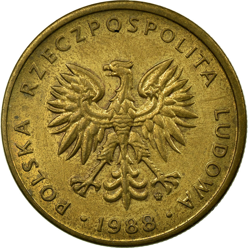 Coin, Poland, 5 Zlotych, 1988, Warsaw, VF(30-35), Brass, KM:81.2