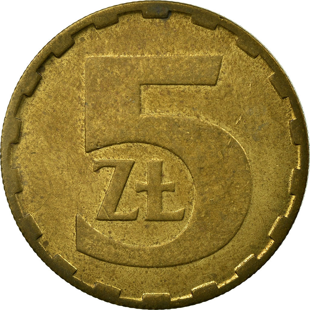 Coin, Poland, 5 Zlotych, 1988, Warsaw, VF(30-35), Brass, KM:81.2