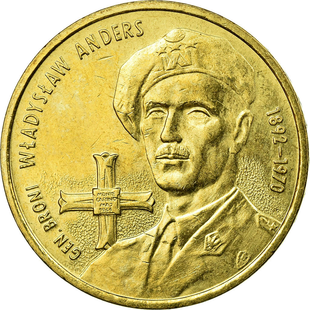 Coin, Poland, Gen. Wladyslaw Anders, 2 Zlote, 2002, Warsaw, EF(40-45), Brass