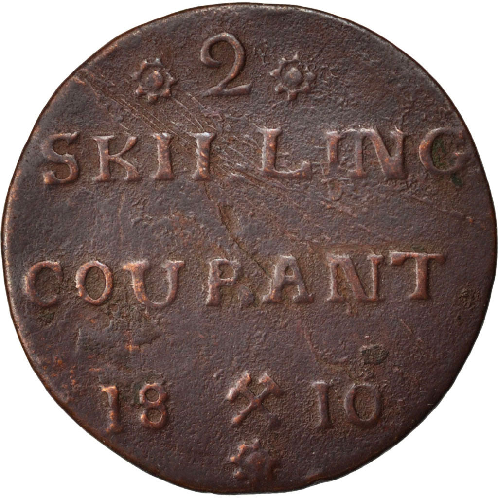 NORWAY, 2 Skilling, 1810, KM #280.1, EF(40-45), Copper, 6.66