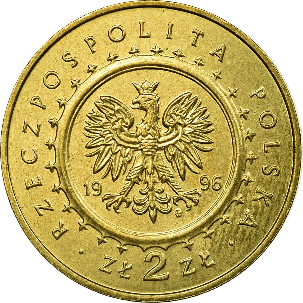 Coin, Poland, Castle and shield, 2 Zlote, 1996, Warsaw, EF(40-45), Brass, KM:313