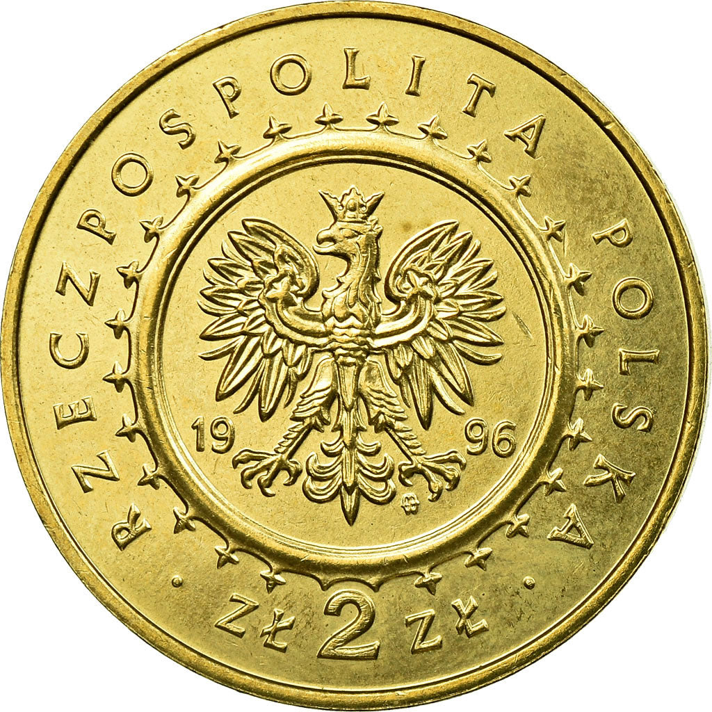Coin, Poland, Castle and shield, 2 Zlote, 1996, Warsaw, EF(40-45), Brass, KM:313