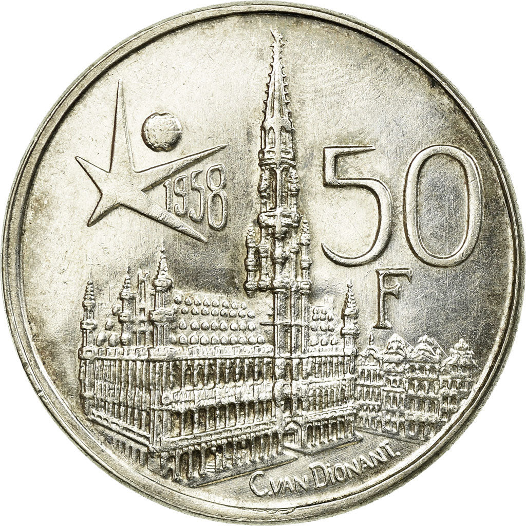 Coin, Belgium, 50 Francs, 50 Frank, 1958, Brussels, EF(40-45), Silver, KM:151.1