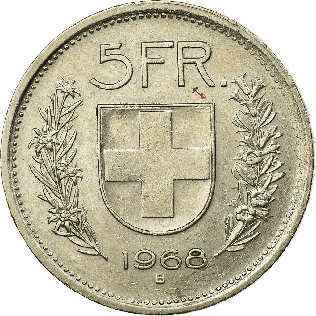 Coin, Switzerland, William Tell, 5 Francs, 1968, Bern, EF(40-45), Copper-nickel