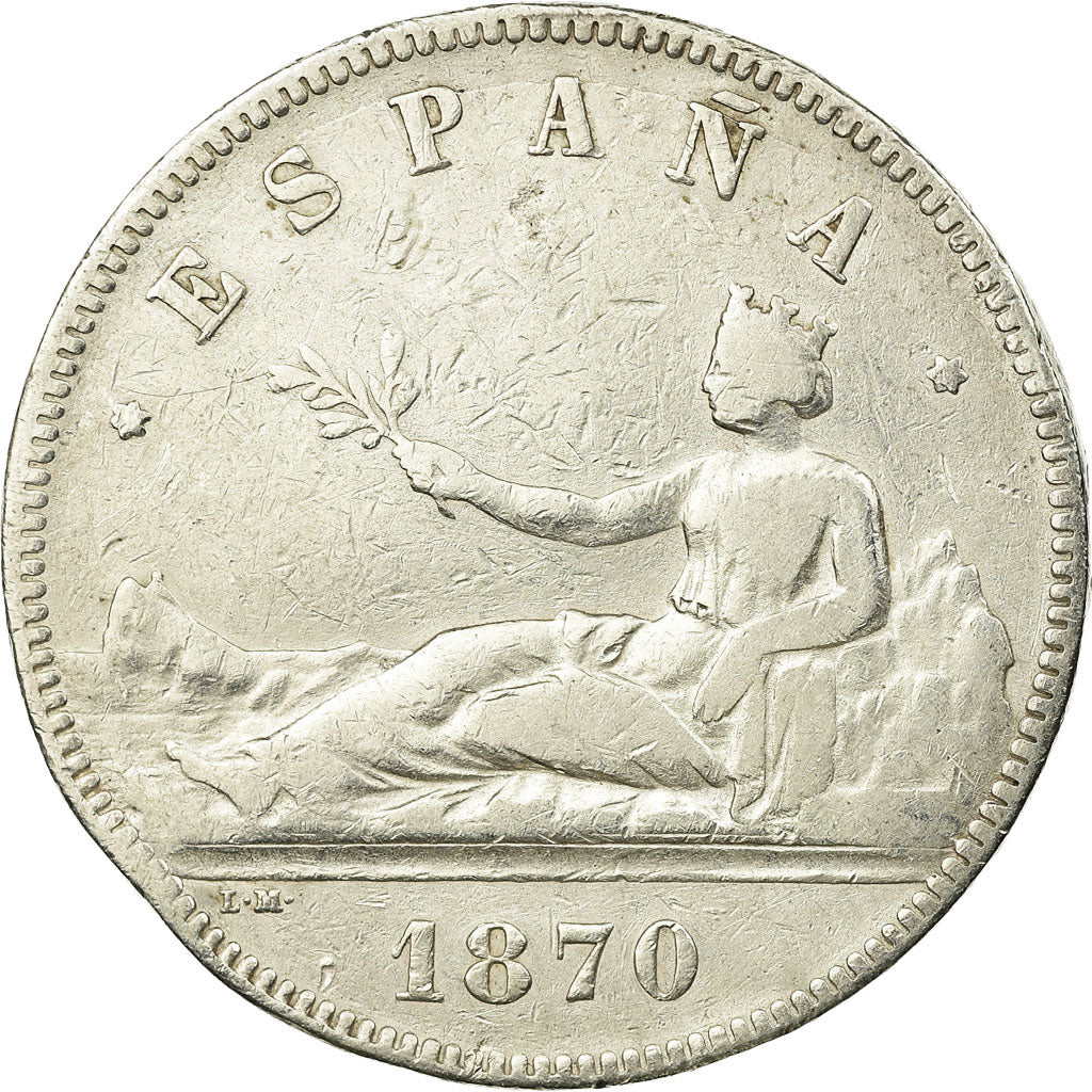 Coin, Spain, Provisional Government, 5 Pesetas, 1870, Madrid, VF(20-25), Silver