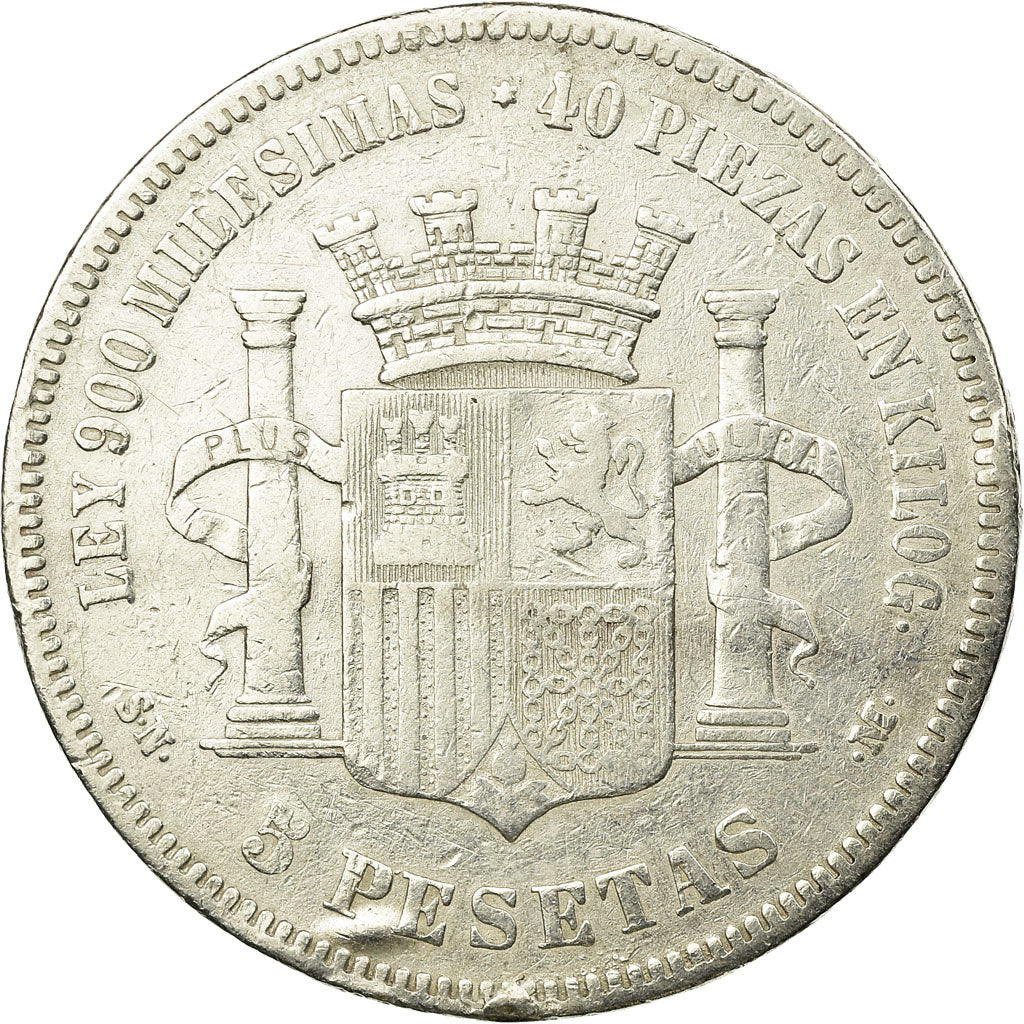 Coin, Spain, Provisional Government, 5 Pesetas, 1870, Madrid, VF(20-25), Silver