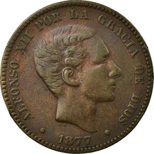 Monnaie, Espagne, Alfonso XII, 10 Centimos, 1877, Madrid, TB+, Bronze, KM:675