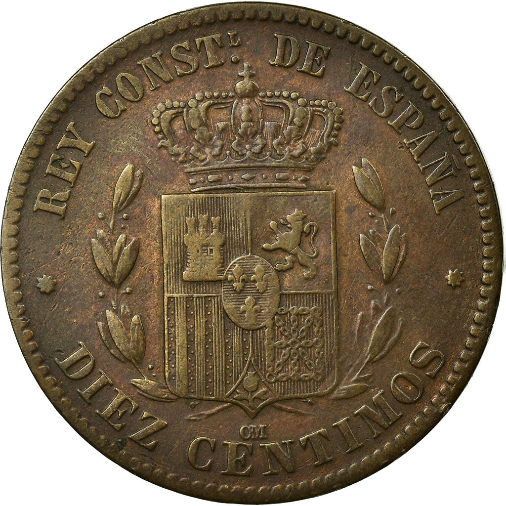 Monnaie, Espagne, Alfonso XII, 10 Centimos, 1877, Madrid, TB+, Bronze, KM:675
