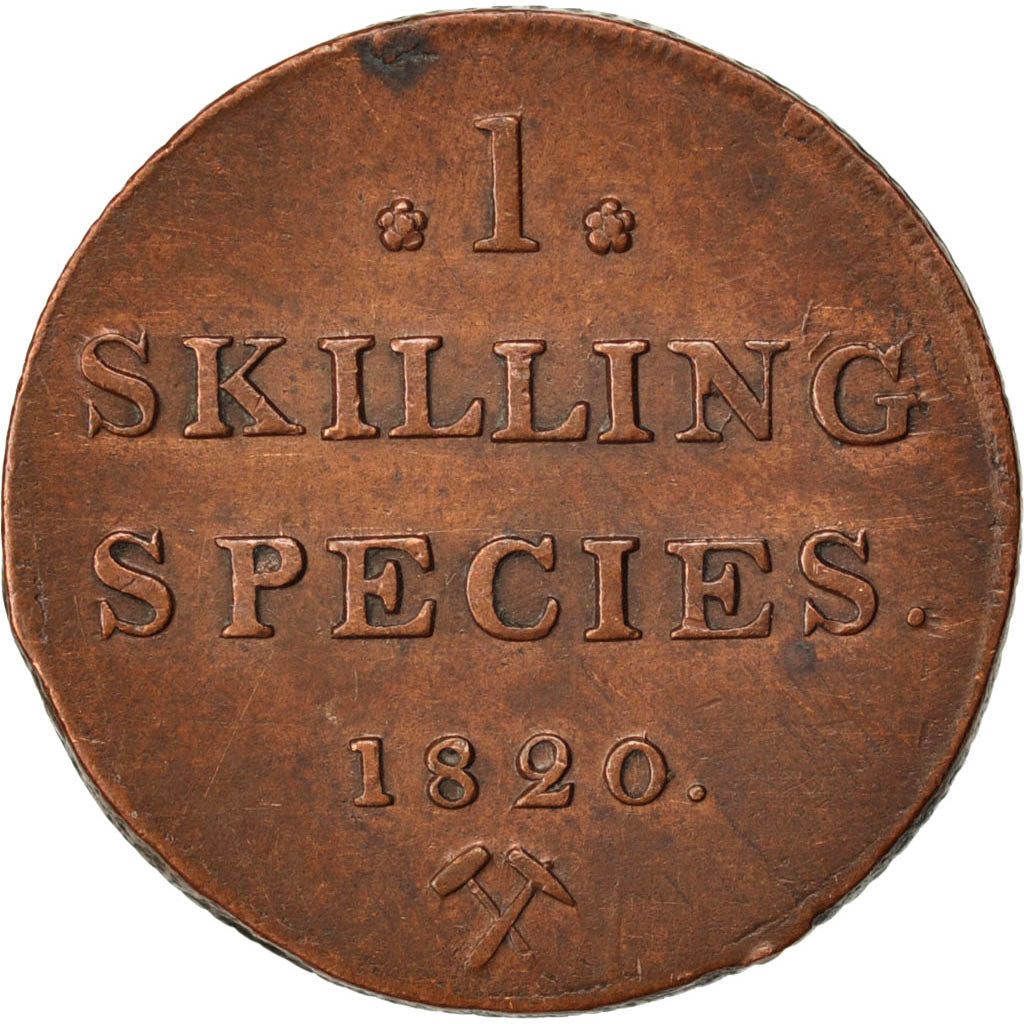 NORWAY, Skilling, 1820, KM #286, AU(50-53), Copper, 27, 11.28