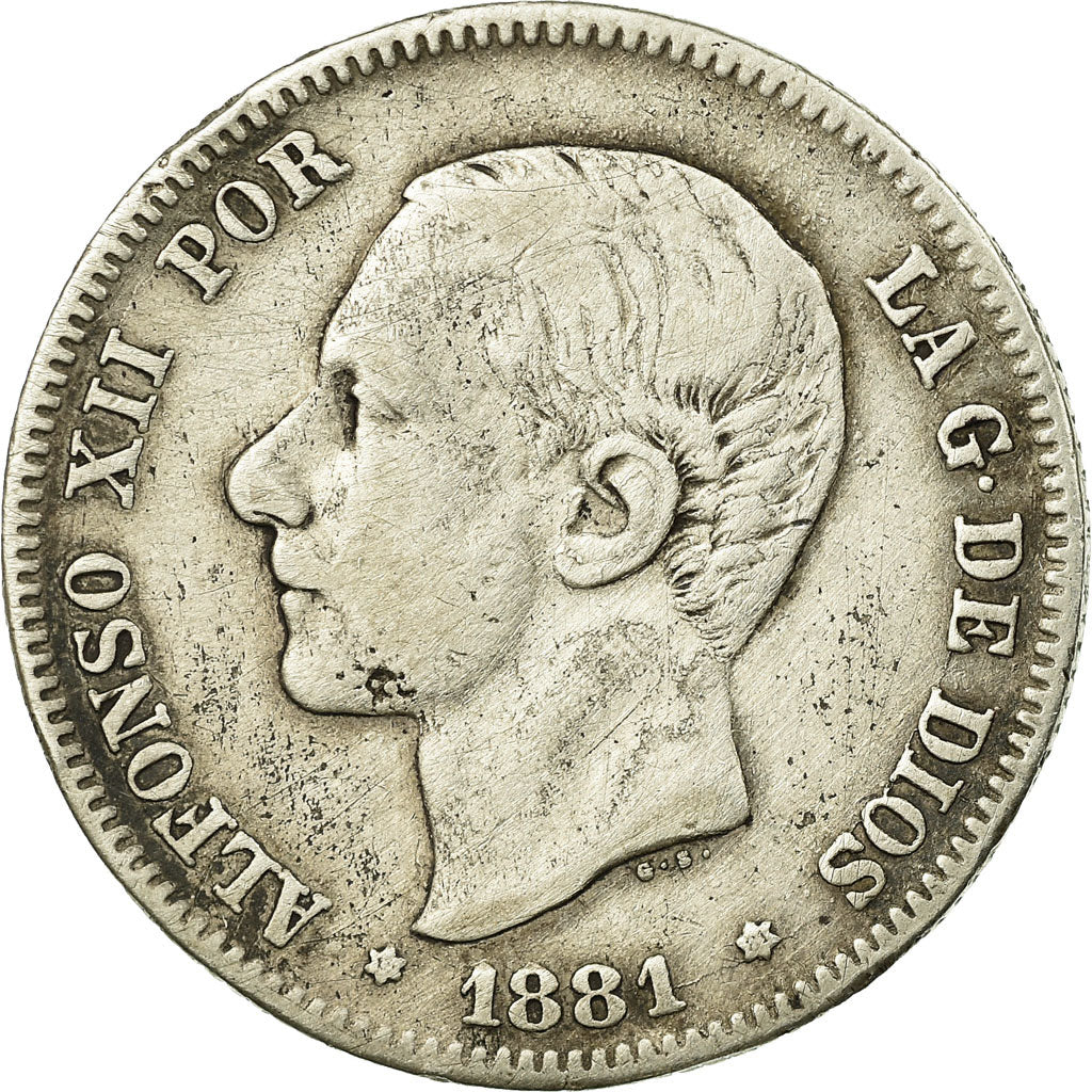 Coin, Spain, Alfonso XII, 2 Pesetas, 1881, Madrid, VF(20-25), Silver, KM:678.2