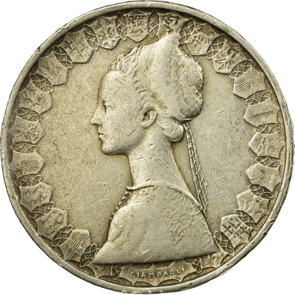 Coin, Italy, Columbus' ships, 500 Lire, 1961, Rome, VF(30-35), Silver, KM:98