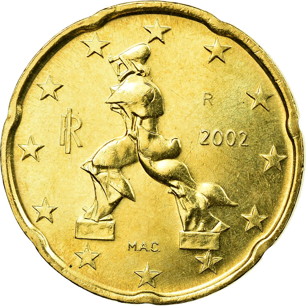 Italy, 20 Euro Cent, 2002, AU(50-53), Brass, KM:214