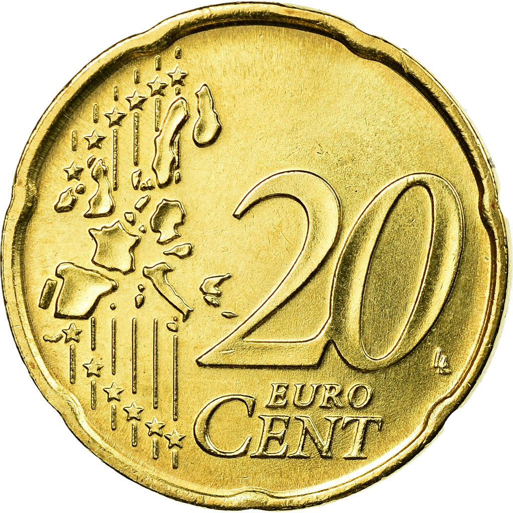 Italy, 20 Euro Cent, 2002, AU(50-53), Brass, KM:214