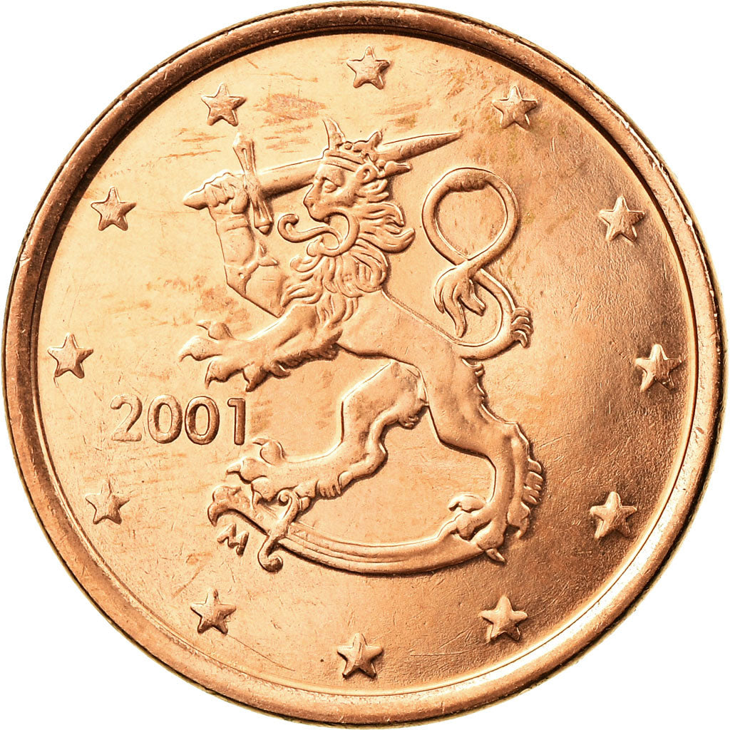 Finland, 5 Euro Cent, 2001, AU(55-58), Copper Plated Steel, KM:100