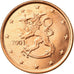 Finland, 5 Euro Cent, 2001, AU(55-58), Copper Plated Steel, KM:100