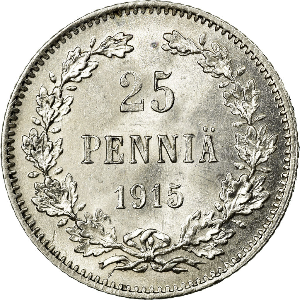 Coin, Finland, Nicholas II, 25 Penniä, 1915, MS(65-70), Silver, KM:6.2