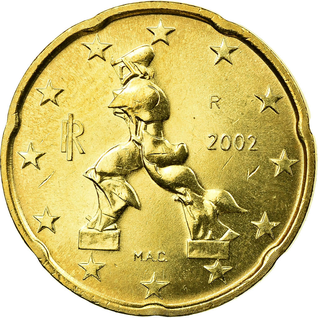 Italy, 20 Euro Cent, 2002, AU(55-58), Brass, KM:214