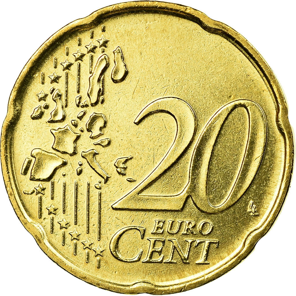 Italy, 20 Euro Cent, 2002, AU(55-58), Brass, KM:214