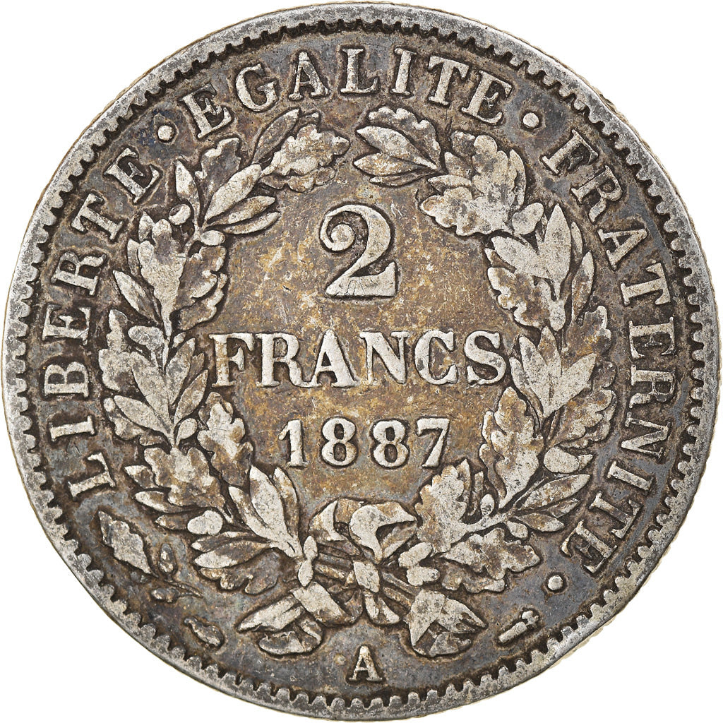 Coin, France, Cérès, 2 Francs, 1887, Paris, VF(30-35), Silver, KM:817.1