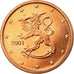 Finland, 2 Euro Cent, 2001, AU(55-58), Copper Plated Steel, KM:99