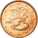 Finland, Euro Cent, 2001, AU(55-58), Copper Plated Steel, KM:98