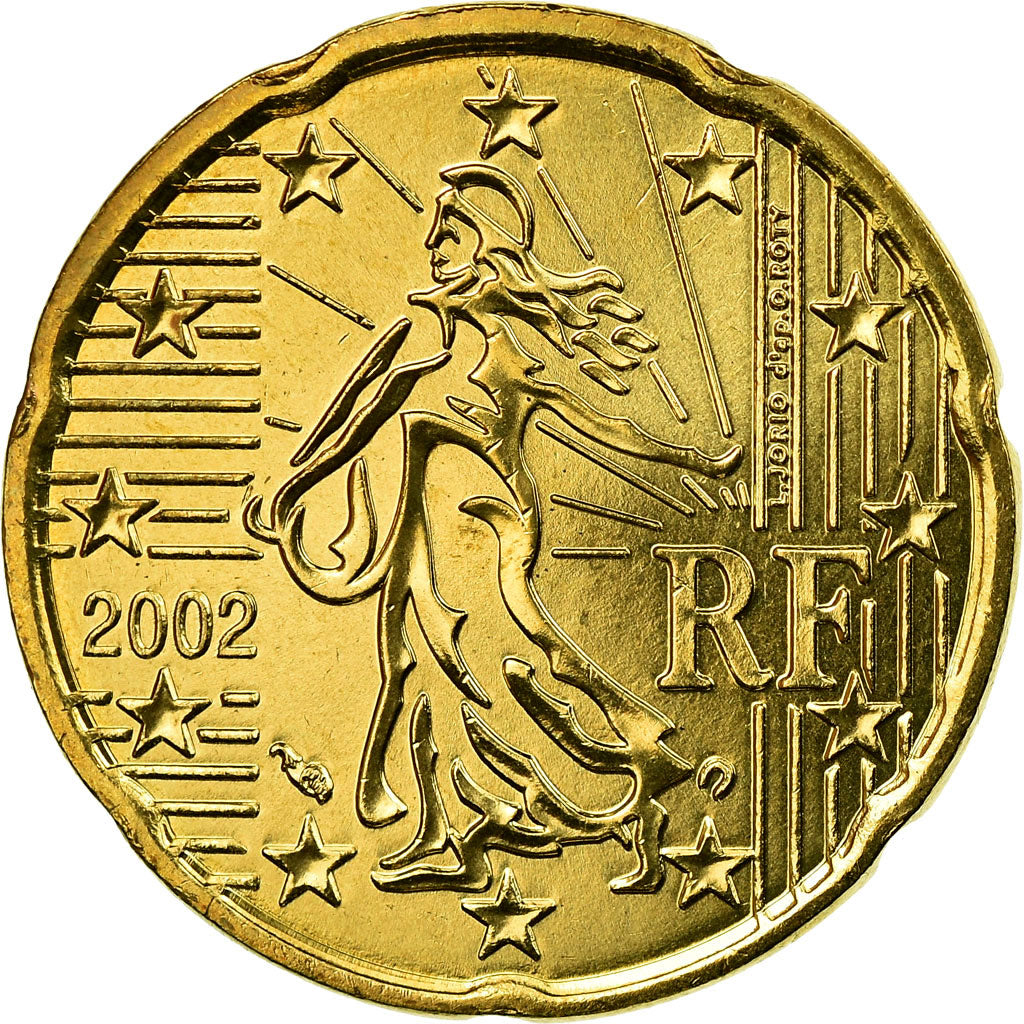 France, 20 Euro Cent, 2002, MS(63), Brass, Gadoury:5., KM:1286